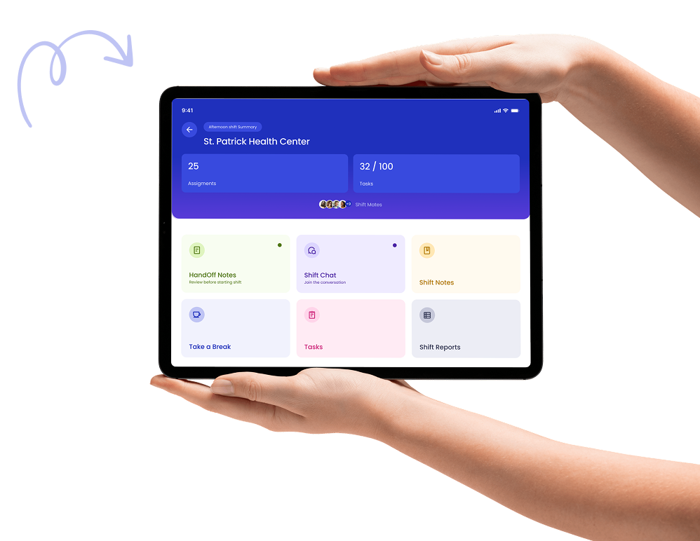 MyNursePal Pro shift dashboard on tablet