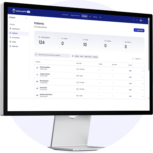 MyNursePal Pro patients dashboard on a desktop monitor