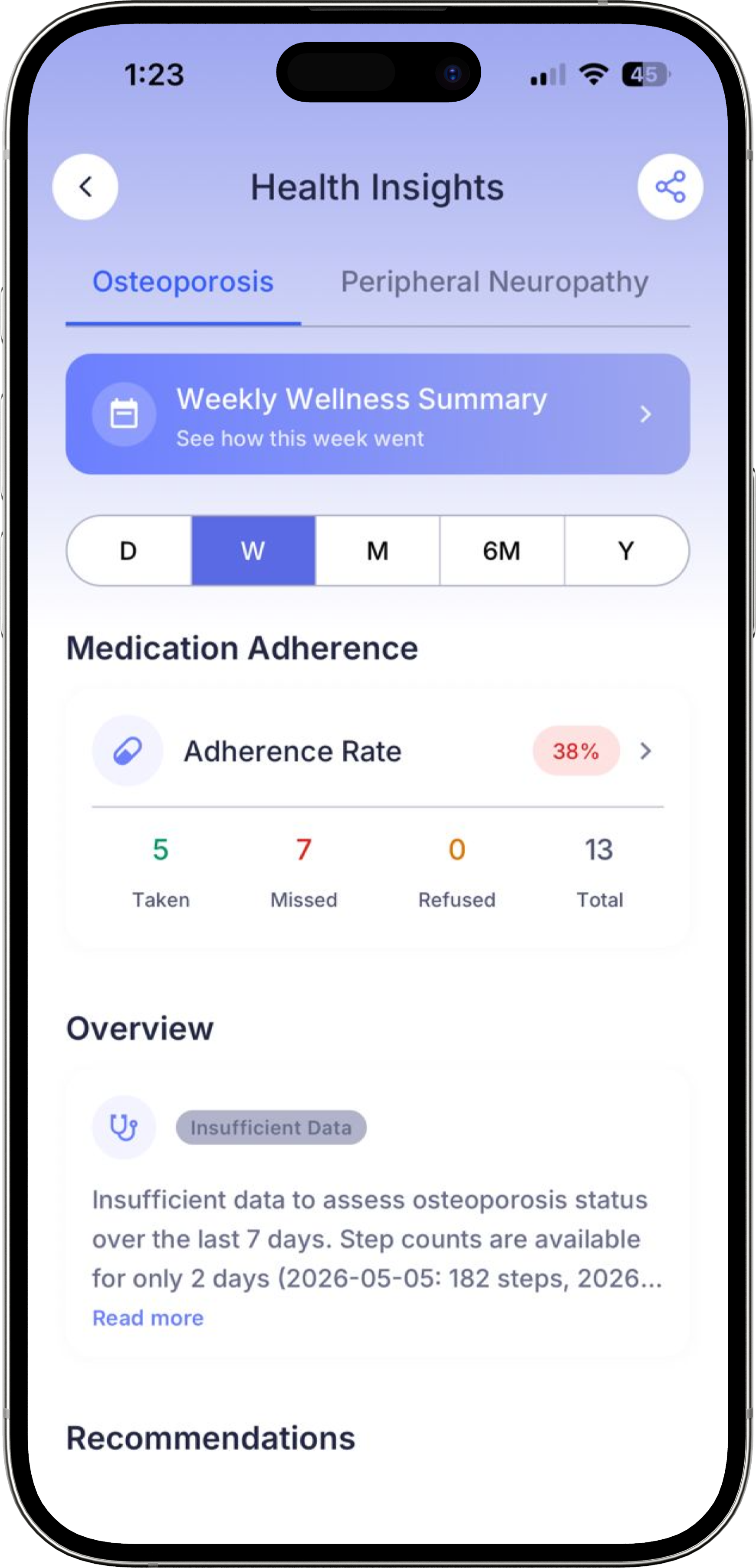 MyNursePal lifestyle mode — health insights