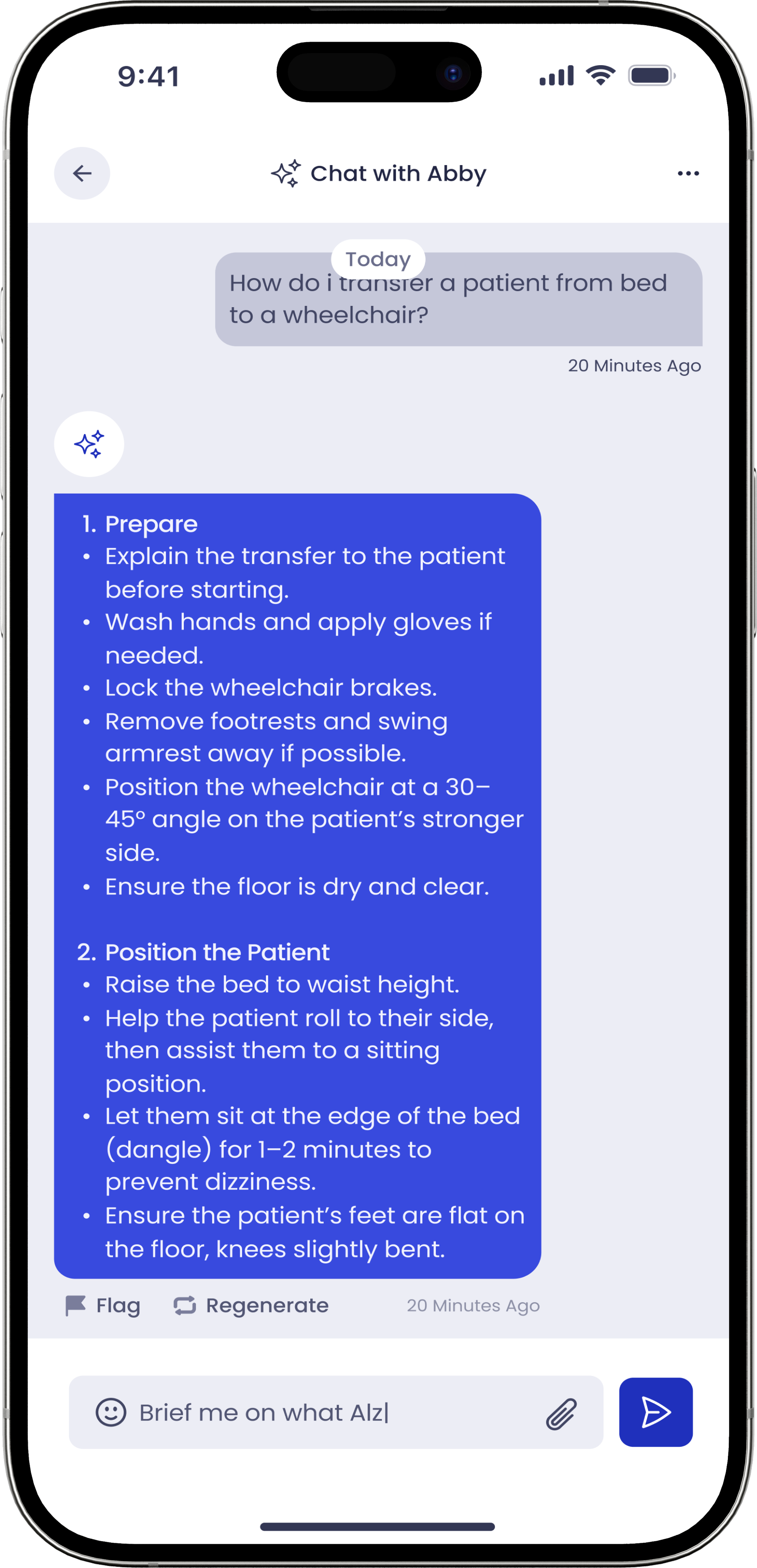 Caregiver Mobile Abby chat screen